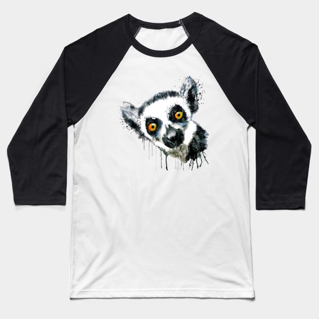 Cute Lemur Head Baseball T-Shirt by Marian Voicu